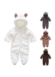 Winter Baby Clothes Flannel Infant Boy Clothes Cartoon Animal Bear Ear Romper Jumpsuit Warm Newborn Toddler Casual Baby Costume