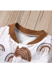 Etosale Newborn Baby Girl Boy Romper Clothes Rainbow Pattern Print Long Sleeve Jumpsuit Outfit One Piece Cotton Clothes