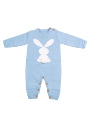 0-24M Newborn Cute Knitted Bunny Tail Patchwork Romper for Baby Boys Girls Weave Long Sleeve Jumpsuit Outfits Clothes