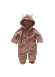 Winter Flannel Baby Boy Cartoon Animal 3D Bear Ear Warm Jumpsuit Newborn Baby Clothes Infant Romper 0-12M