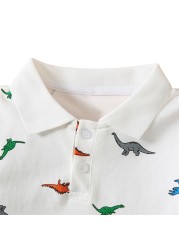 Summer Children Boys Clothes Tops Kids Label T-shirt Cartoon Dinosaur Print Short Sleeve Polo Shirt 2-7Y