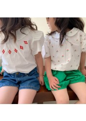 MILANCEL 2022 Blouses Girls Children Floral Puff Sleeve Cotton Short Sleeve Kids Blouse 1-6 Y