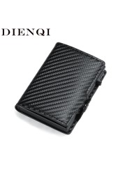 DIENQI - Men's Rfid Carbon Fiber Wallet, Black Leather Wallet, Small Wallet