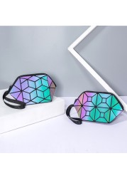 New Geometric Luminous Women Cosmetic Bag Organizer Zipper Makeup Ladies Folding Cosmetic Noctilucent Pouch Travel Make Up Bag