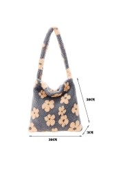 Trend plush women bag flower print elegant designer shoulder shopper bag female autumn and winter large capacity tote handbags