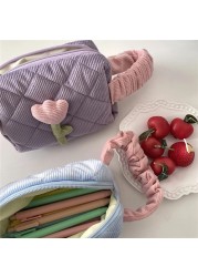 Women's Tulip Corduroy Makeup Pouch Ins Large Capacity Travel Cosmetic Bag Zipper Toiletry Cases Portable Comestics Storage Box