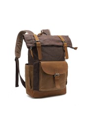 Classic Canvas Backpack For Men Canvas Leather Backpack For Hiking Travel School Backpack