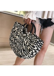 Women's handbag elegant rattan wicker straw woven half round bag large capacity casual travel bags