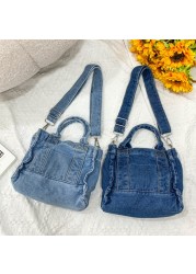 Canvas Cloth Women Small Shoulder Bag Girl Blue Canvas Small Canvas Handbag Casual Tote Detachable Strap Lady Zipper Purse 2022