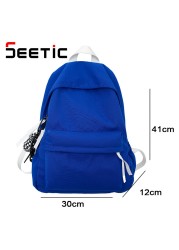 SEETIC 2022 New Nylon Women Backpack Solid Color School Bag Fashion Waterproof Backpack Female Student Anti-theft Backpack Women