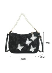 Summer Vintage Small Butterfly Printed Women Handbags Pearl Chain Handbags Elegant Women's Armpit Handbags Luxury Bags