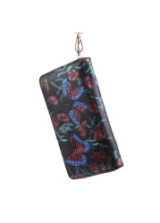 Women Long Wallet Leather Retro 3D Embossing Rose Dragonfly Clutch Butterfly Bag Women Large Capacity Zipper Luxury Hangbags