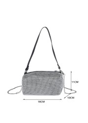 Women Bright Diamond Tote Bag Portable Female Crossbody Purse Bag Chain Zipper Shoulder Letter Bucket Clutch Pouch Handbag 2022