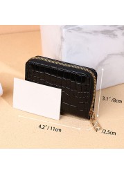 Solid Crocodile Pattern Women Card Holder PU Leather Credit Card Holder Zipper Business Card Pocket Unisex Travel Wallet