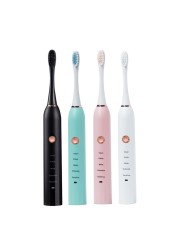 Rechargeable Electric Toothbrush Black White Sonic Oral Hygiene Toothbrush IPX7 Waterproof With Brush Head Replacement Gift