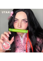 Bio-essence 1 Pair Cosplay Color Contact Lenses Nezuko Cosplay Anime Eye Contacts Pink Lenses Demon Slayer Cosplay Lenses