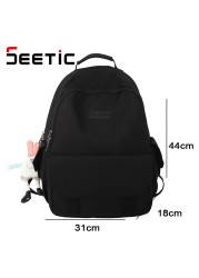 SEETIC Fashion Women School Bags Solid Color Famale Backpack Waterproof Nylon Student Backpack Women Casual School Bag