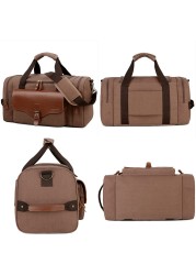 Large Capacity Weekend Men's Leather Weekend Bag Multifunction Canvas Bag Carrying Luggage Bag Travel Bag