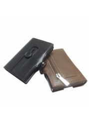 Genuine Leather Card Holder with Latch for Men Fashion Smart Card Wallet Aluminum Credit Card Holder New Style 2019