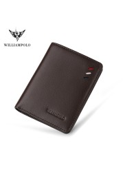Williaampolo 100% Genuine Leather Men Wallet RFID Card Holder Wallets for Man Slim Small Wallet Small Money Bag Male Purses