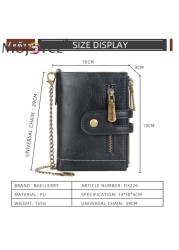 Retro Men Double Zipper Portable Mini Wallet Multi Slot Card Holder Small Wallet With Chain Fashion Solid Color PU Leather Burse