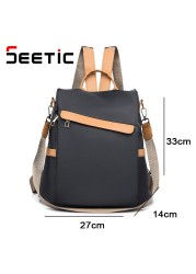 SEETIC Waterproof Oxford Women Backpack Anti-theft Ladies Travel Bag Solid Color Backpack Female Multifunctional Shoulder Bags