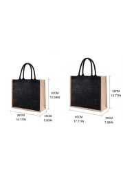 Unisex Reusable Burlap Shopping Bag Eco-Friendly Grocery Bag Large Capacity Beach Vacation Picnic Bag