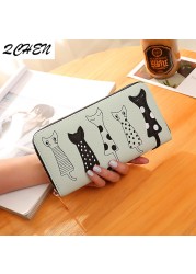 Women Cat Cartoon Luxury Wallet High Quality Creative Female Card Holder Casual Zip Ladies Clutch PU Leather Coin Purse 179Q