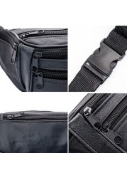 Portable Men Leather Waist Bag Multi Pockets Storage Fanny Pack Bag