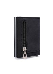 Aluminum Leather Business Card Rfid Elevation Desktop PU Leather Travel Card With Metal Box Business Credit Bag