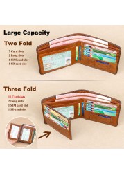 الرجال تتفاعل حجب محفظة جلدية حقيقية Bifold خمر سليم قصيرة متعددة الوظائف سعة كبيرة جلد البقر محفظة المال كليب