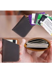 GENODERN Simple Crazy Horse Skin Retro Credit Card Holder Genuine Leather Card Puse Small Slim Wallet For Men Women Card Wallet