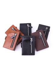 DIENQI - Men's Rfid Carbon Fiber Leather Card Holder Metal Card Holder Simple Steel Pocket Wallet