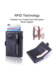 Cizicoco - Rfid Carbon Fiber Leather Card Holder for Men Anti-Metal Carbon Leather Card Holder Simple Steel Pocket Wallet