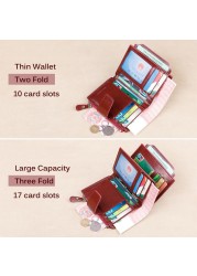 Fashion Women's Genuine Leather Wallet RFID Blocking Short Multifunctional Large Capacity Zipper Coin Purse Money Clip