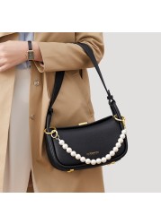 Elegant Women's Underarm Bag Shoulder Bags Pearl Decoration Fashion Trendy Luxury Designer Cowhide Female Handbags