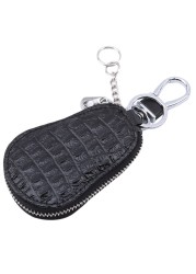 Unisex Genuine Leather Car Key Wallet Men and Women Keychain Fashion Zipper Keys Pouch Key Ring Car Key Storage Case 5 Colors