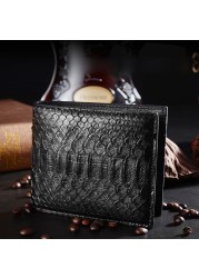 Luxury Genuine Leather Mens Wallet Quality Snakeskin Leather Wallet Men Brand Design Small Bifold Python Black Short
