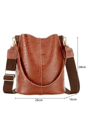 Crocodile Retro Women's Shoulder Bag Large Capacity Shoulder Bag Luxury PU Leather Bucket Bag 2021