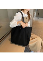 Women Shoulder Bag 2021 Canvas Tote Bags Girl Fashion Casual Solid Color Plaid Shopper Bags Large Capacity Double Sided Handbags