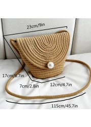 Fashion pearl ladies straw bag 2022 summer new hand-woven straw shoulder bag bohemian beach messenger flap small bucket bag