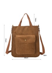 Retro Corduroy Shoulder Bag Women 2021 Large Capacity Shopping Bag Girls Student Bookbag Travel Handbag With Outer Pocket