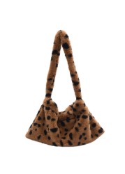 2022 cute plush female shoulder bags printed leopard crossbody bags high capacity girl pocket winter warm fluffy handbags