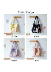 cute purse shoulder bags tote bags 2021 high quality fashion sweet japanese style cartoon pleated bow women shopper canvas bags