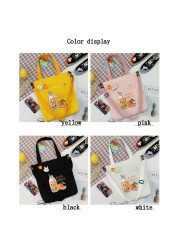 2021 women canvas shopper bag with print shopper tote bag girls summer bags female cartoon orange shoulder bag school bag