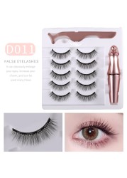 5 Pairs 3D Mink Magnetic False Eyelashes Waterproof Liquid Eyeliner Tweezers Long Lasting Makeup Tool