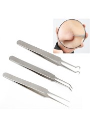 1pc Stainless Steel Blackhead Acne Cell Clip Bending Curved Facial Extractor Blackhead Acne Tweezers Needle Facial Skin Cleaning