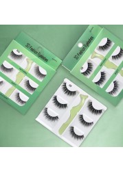 3 Pairs - Faux Mink Hair False Eyelashes With Eyelash Curler 3D Soft Eye Lashes Extension Fluffy False Eyelashes Eye Makeup Tools