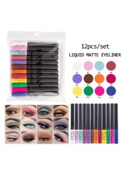 12 Colors Liquid Eyeliner Pen Set Waterproof Long Lasting Matte Colorful Eye Liner Cosmetic Quick Dry White Green Liner Makeup Kit