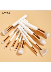 Loebig 8/10/15 Makeup Brushes Set White Gold Cosmetic Brush Powder Foundation Blush Brushes Contour Eyeshadow Eyebrow Fan Beauty Tools